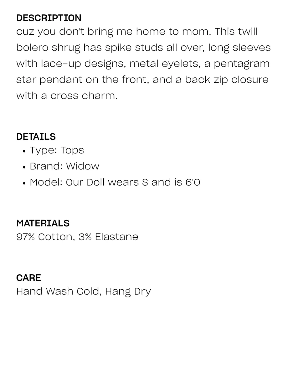 Widow Dream Deceiver Spiked Bolero - Picture 2 of 10